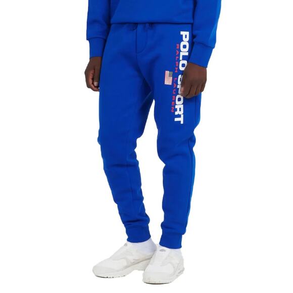 POLO RALPH LAUREN Mens Sport Print Fleece Sweatpants XL Blue Rugby Royal NWT - Picture 1 of 9
